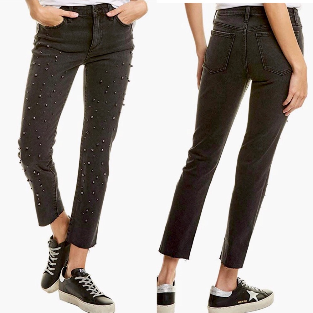 New! $298 Joe's Womens The Smith Straight Leg Jeans w/ Faux Pearl Detail Size 25